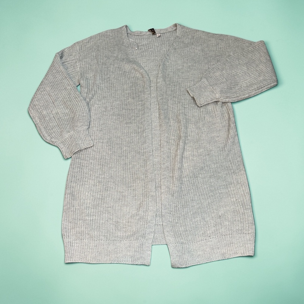 Light Gray Open-Front Ribbed Long Cardigan Sweater (XL)